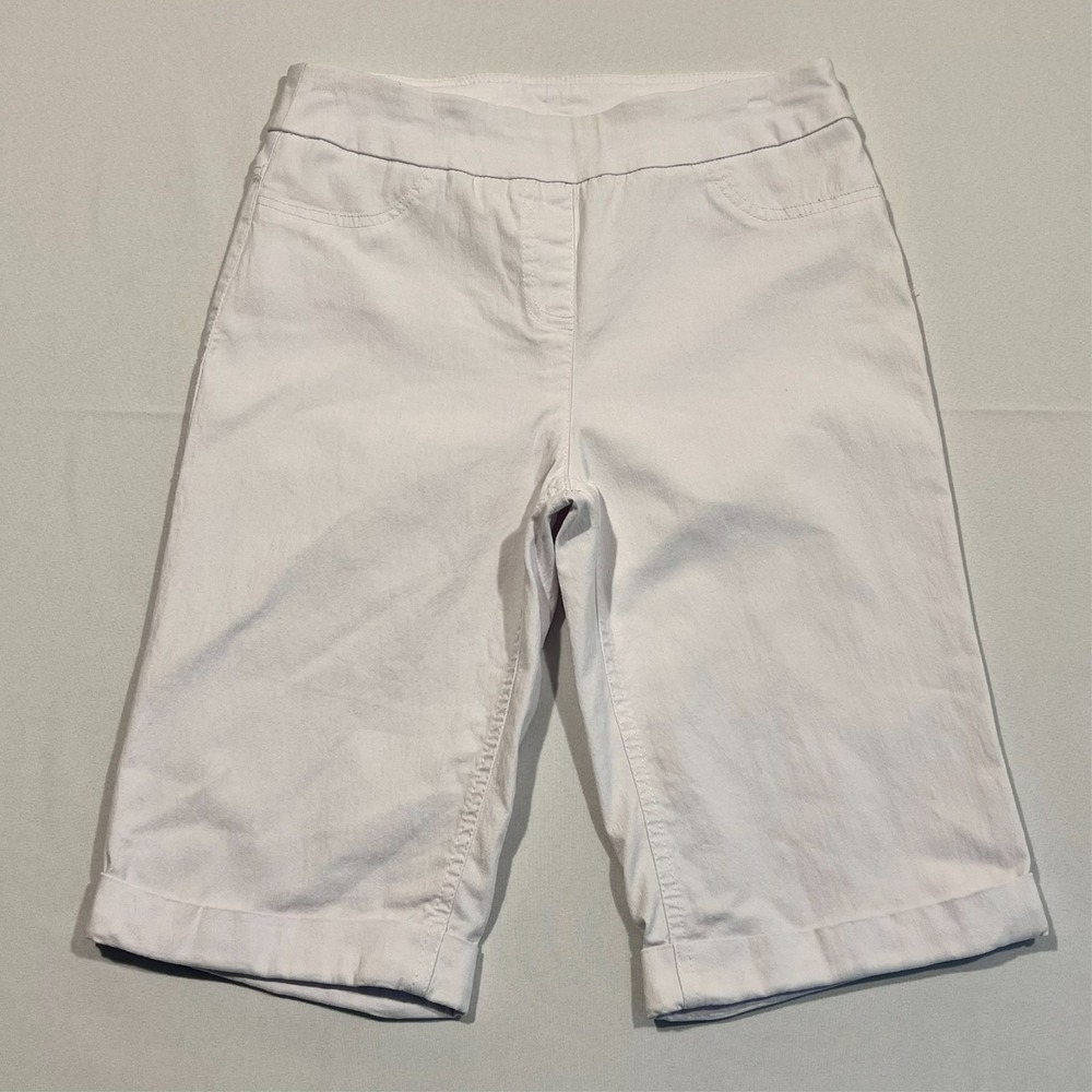 Soft Surroundings Bermuda Shorts Chino White Cuffed Pull On Stretch Size XS